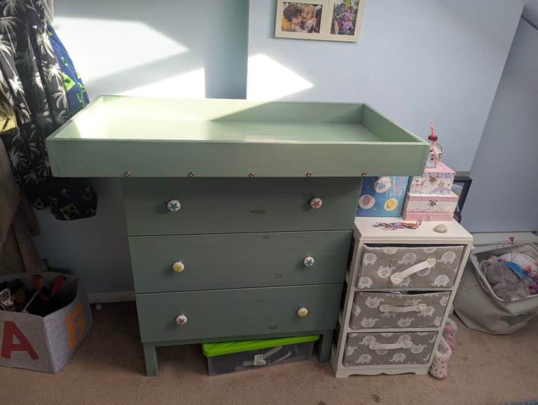 image for Beautiful Solid Pine IKEA Tarva Chest of Drawers + Bespoke Sliding Changing Table Top
