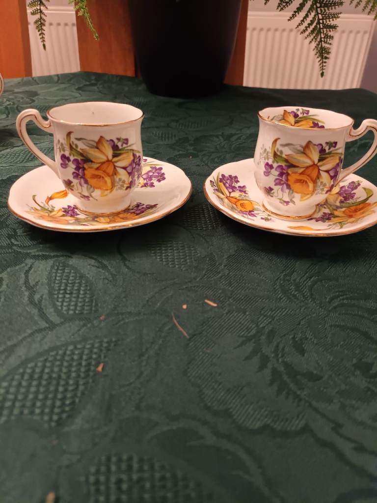 Vintage Royal Standard Woodland Worner Pattern with Daffodil Cup and Saucer x 2