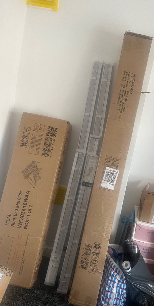 Brand New Bunk Bed with Slide – White, Unopened Boxes