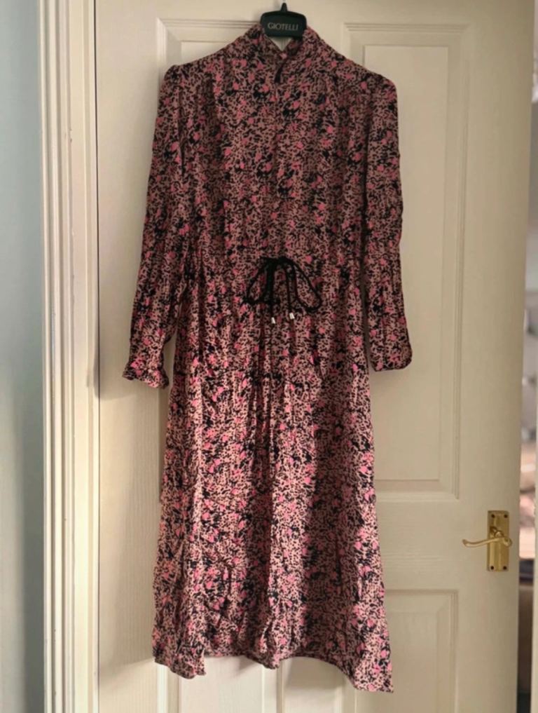 NEXT Floral Midi Dress Size 10 - Pink & Black