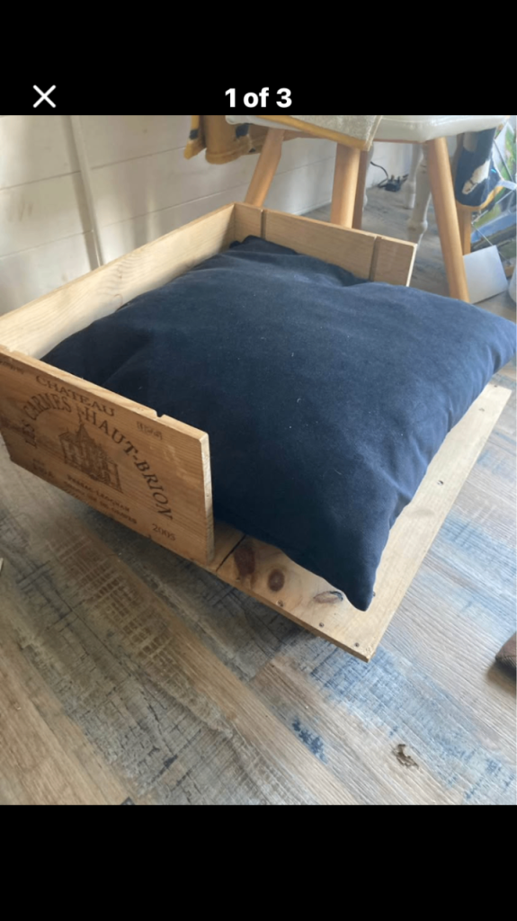 Repurposed Wooden Wine Box Dog Bed 