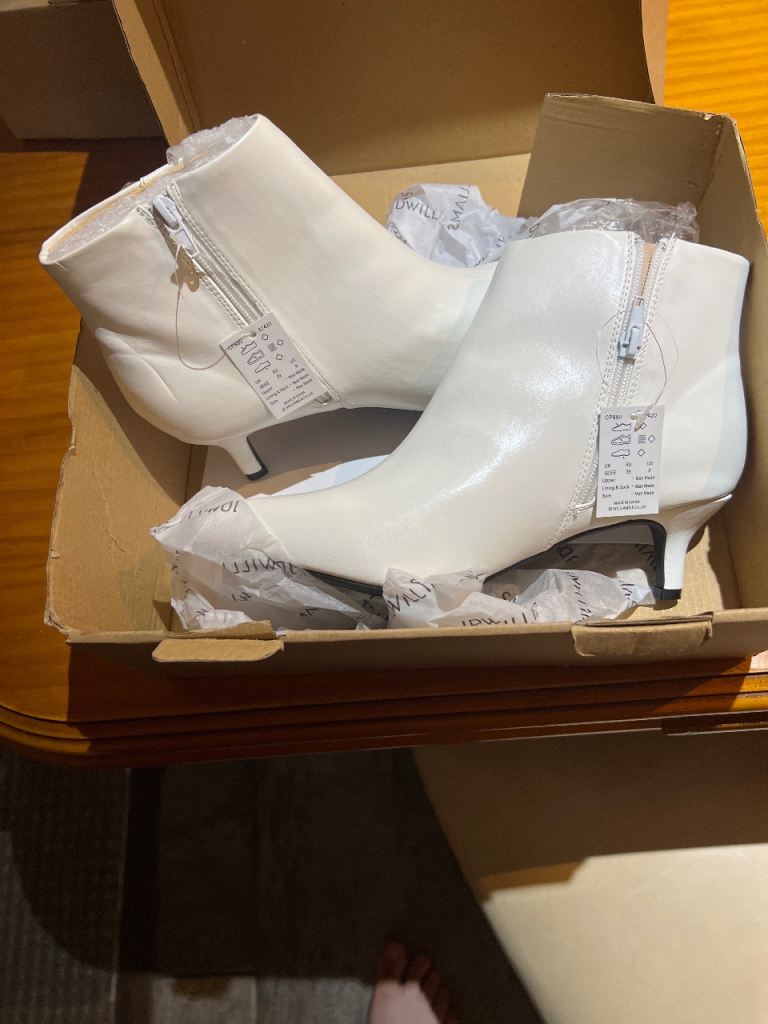 Brand New White Ankle Boots with Kitten Heels