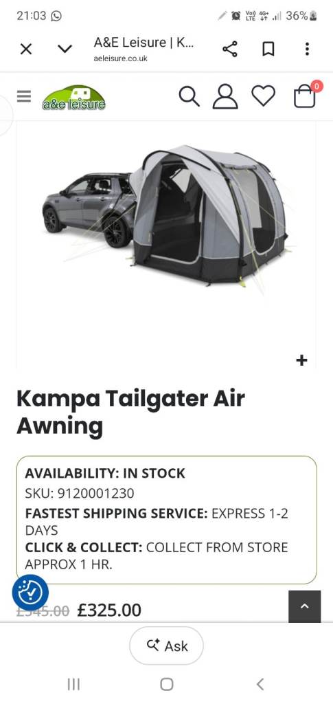 Kampa Tailgater Drive Away Air Awning –