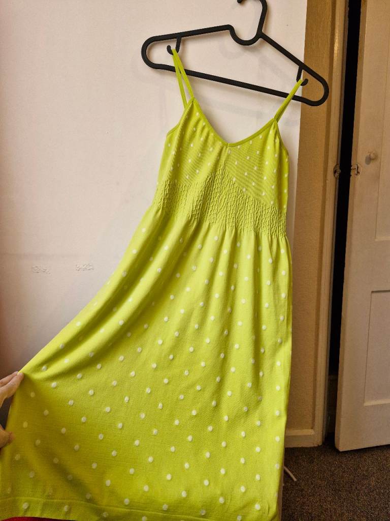 Lime Green Polka Dot Summer Dress – Good Condition