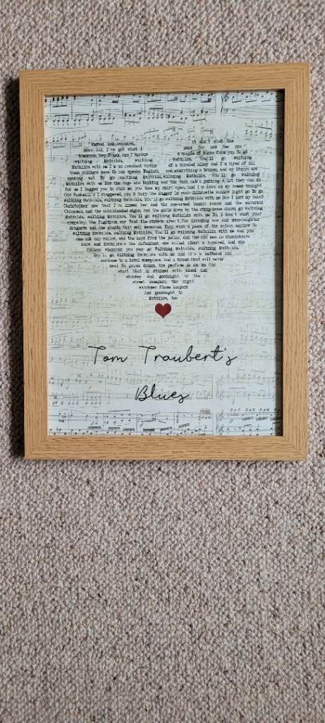 Tom Waits Tom Traubert's Blues Vintage Heart Song Lyric Print Framed size 47x35