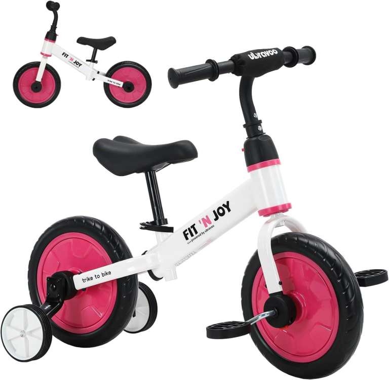 UBRAVOO Fit 'n Joy Beginner Toddler Training Bicycle 4-in-1 Kids Balance Bike with Pedals Trike Pink