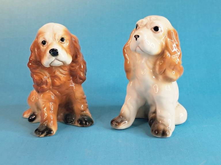 Vintage hand-painted glazed ceramic Cocker Spaniel figurines.
