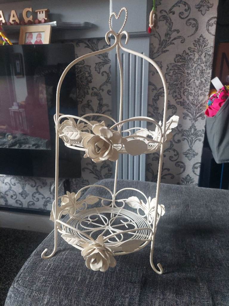 Cream Metal Two-Tier Fruit Basket / Decorative Tray
