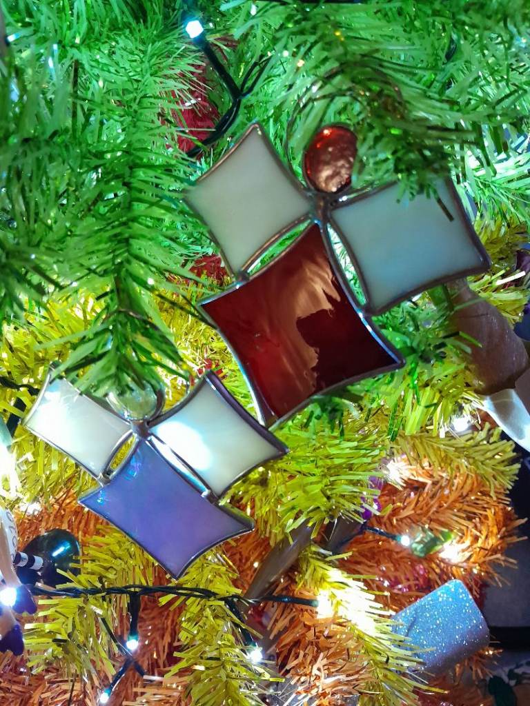 2 stained glass christmas angels 