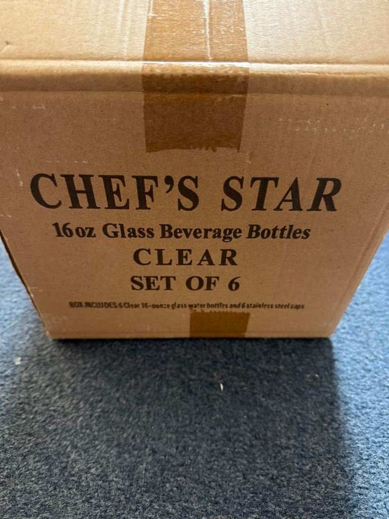 Chef's Star 16oz Glass Beverage Bottles - Set of 6, NEW