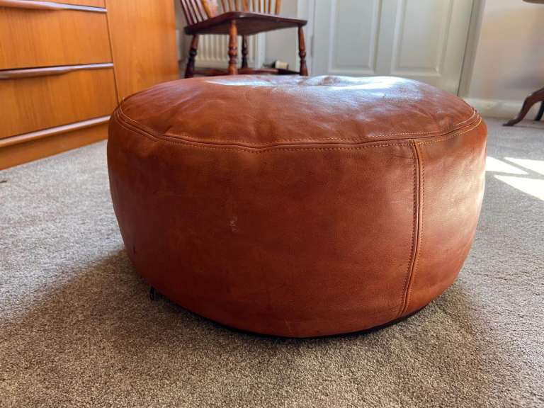 Brown Leather look Pouffe / Footstool – Good Condition
