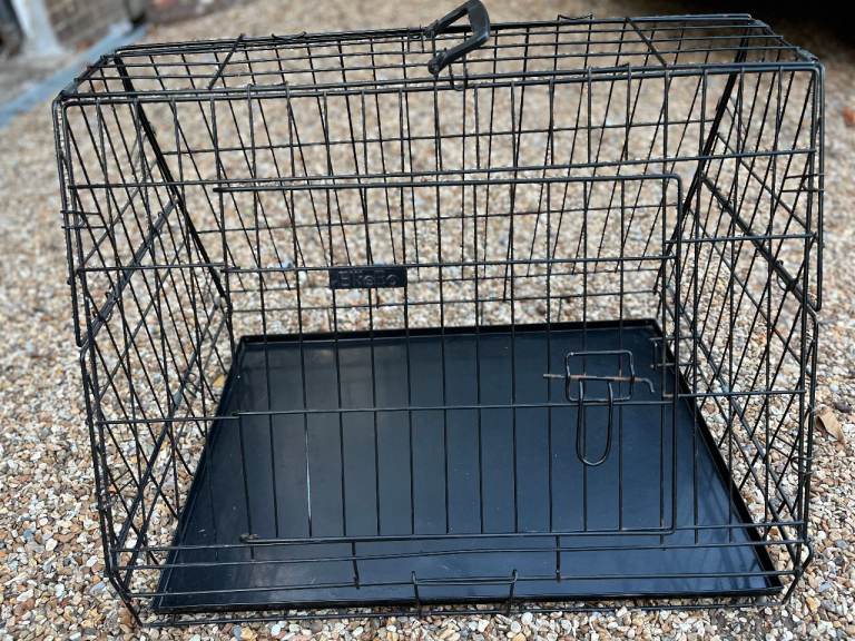 Ellie Bo slanted black metal dog crate with removable metal tray