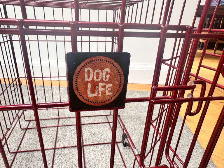 Red Small Dog crate. 