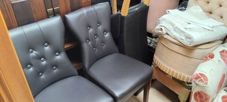 Pair of Black Faux Leather Dining Chairs – Good Condition