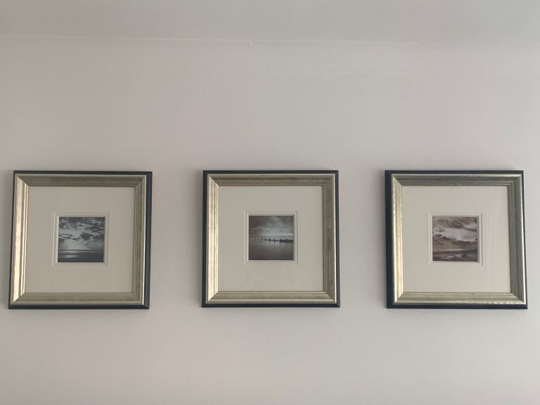 Set of 3 Framed Seascape Pictures – Silver Frames, Good Condition