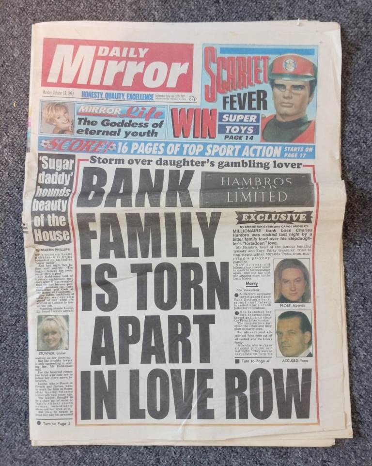 Vintage Daily Mirror Newspaper - 18/10/1993