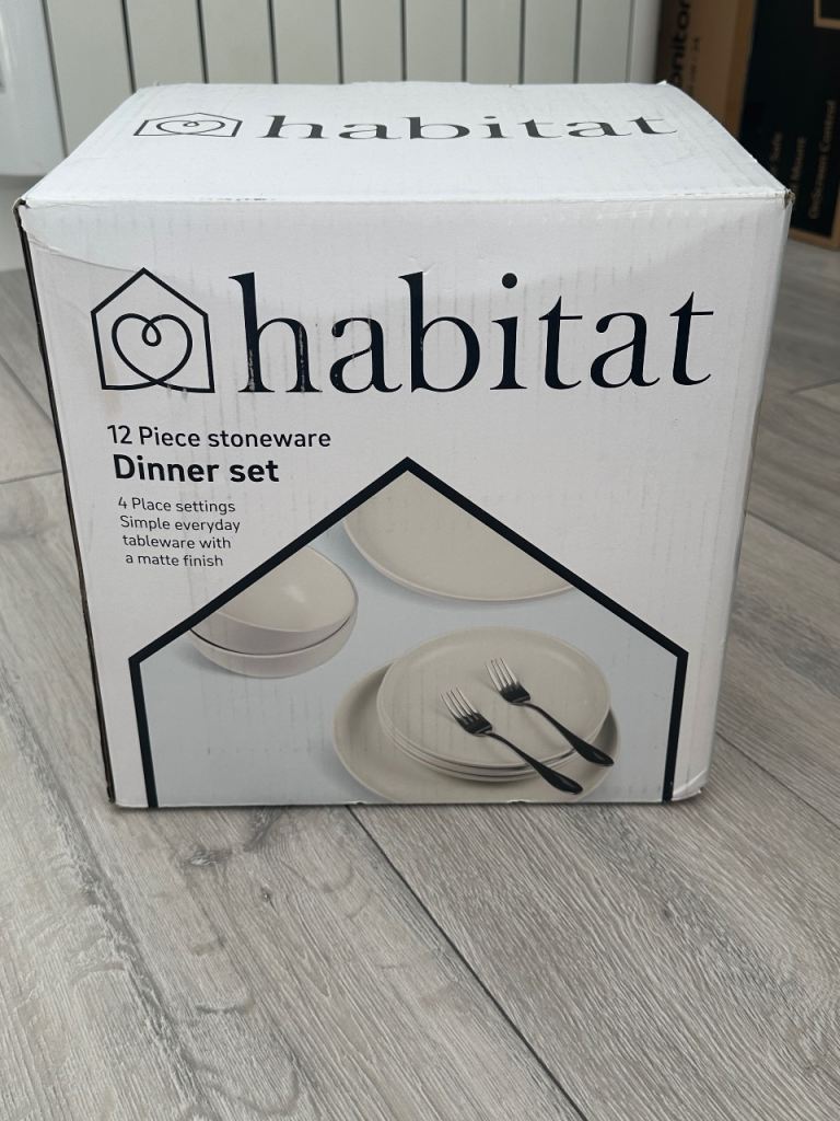 Brand New Habitat 12 Piece Stoneware Dinner Set - Beige