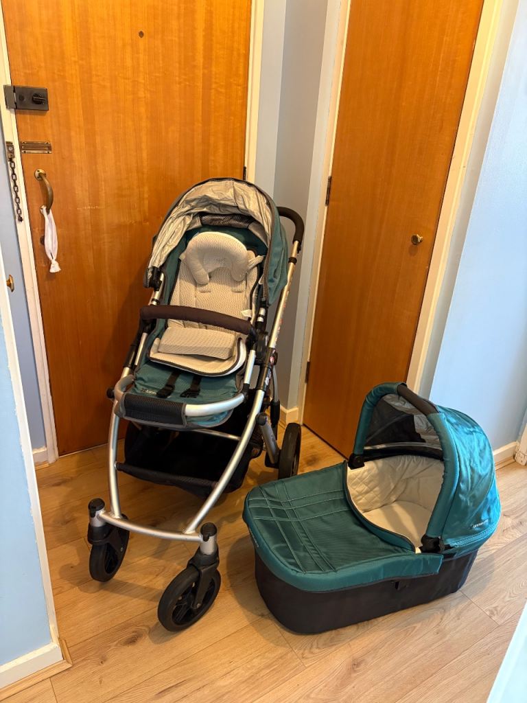 Good Condition Green Baby Travel System with Pushchair and Carrycot