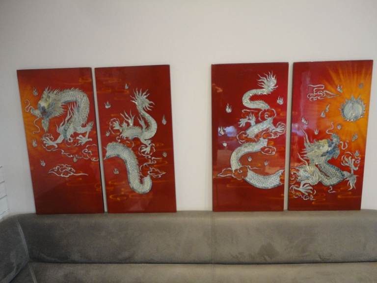 Oriental mother of pearl dragon lacquered wall plaque pictures