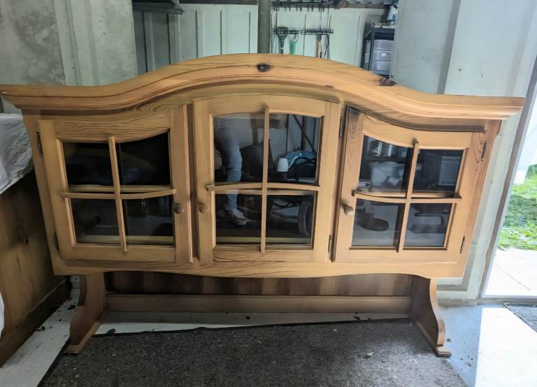 Vintage Solid Wood German 3 Door Welsh Dresser with 3 Door Display Cabinet