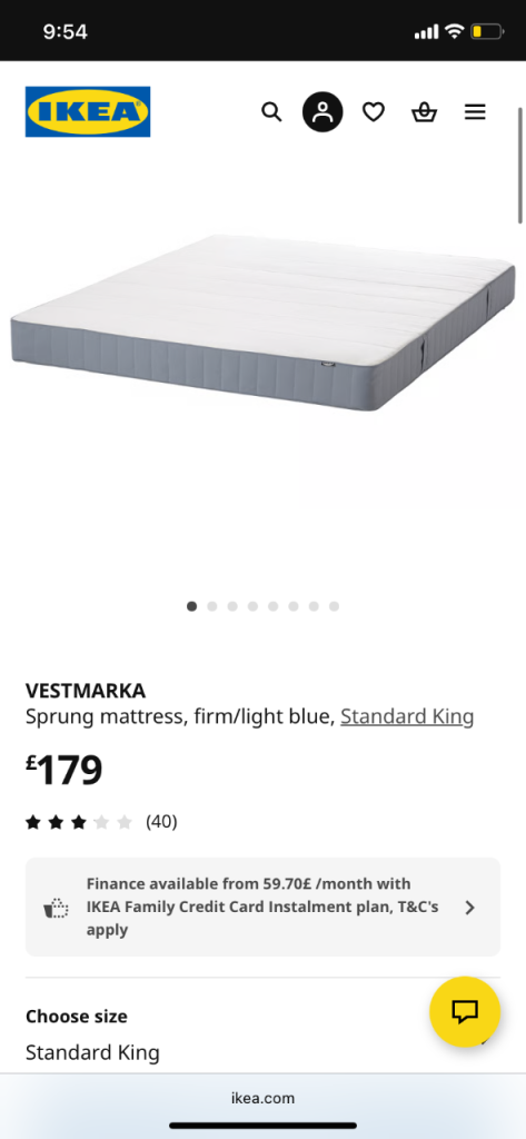 image for IKEA VESTMARKA sprung mattress, Standard King size (150x200 cm)