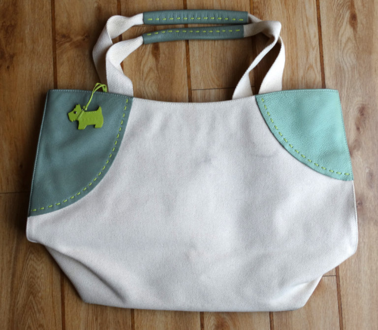 RADLEY LARGE CREAM CANVAS AND DUCK EGG BLUE LEATHER BAG