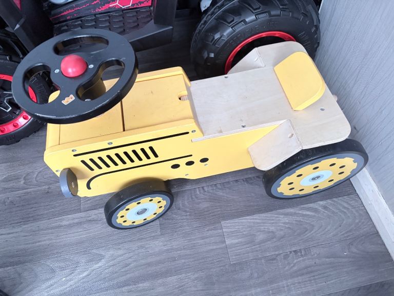 Wooden Yellow Ride-On Toy Tractor – Good Condition