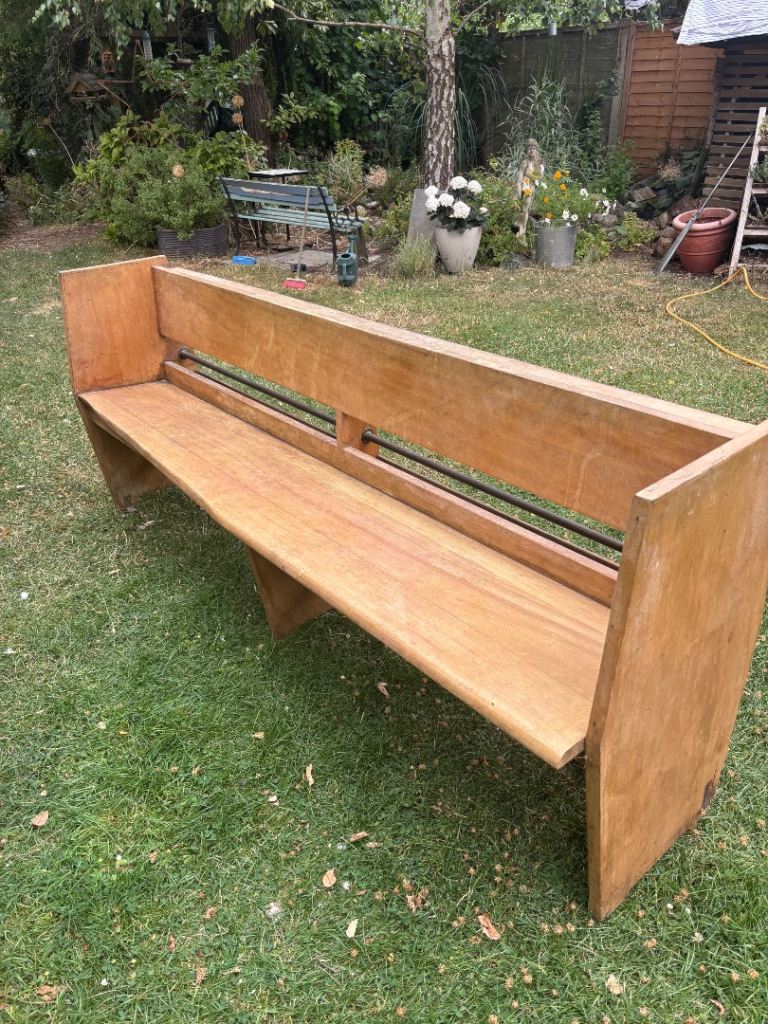 Large solid wooden pew. 213.5cm w x 85.5 H51cm D
