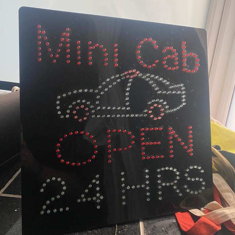 Mini Cab Open 24 Hours Sign 