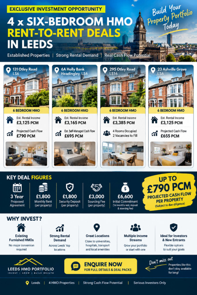 4 x Six-Bedroom HMO Rent-to-Rent Deals in Leeds | Up to £790 PCM Projected Cash Flow