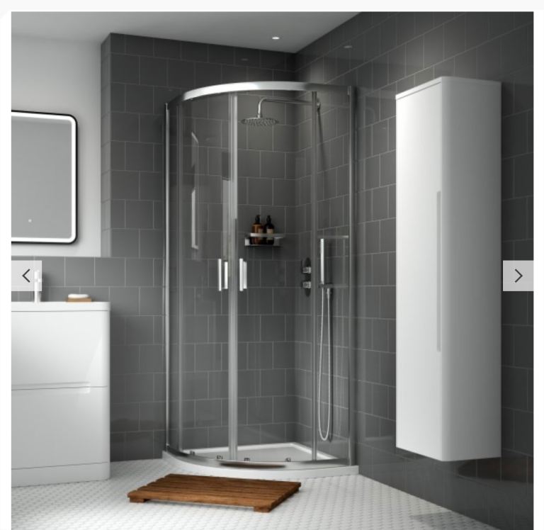 NUIE RENE 900MM QUADRANT SHOWER ENCLOSURE POLISHED CHROME 6MM GLASS - 1 MONTH OLD - BRAND NEW!
