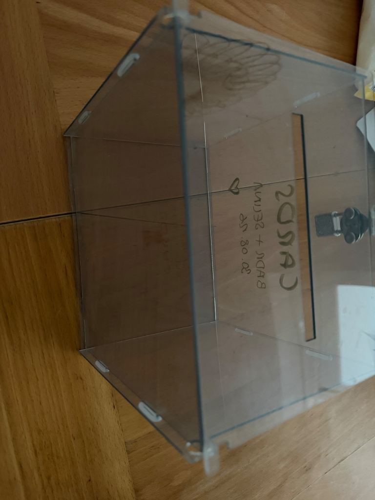 Clear Acrylic Box with Slot and Latch – Good Condition