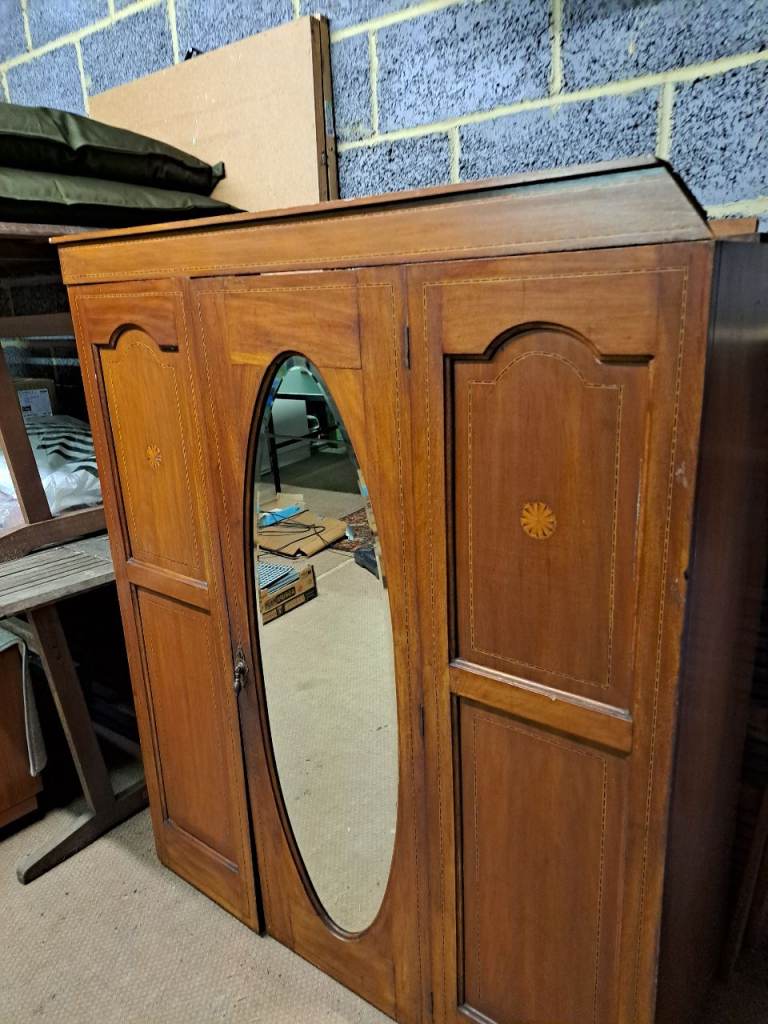 Vintage Wooden Wardrobe with Mirror – Good Condition