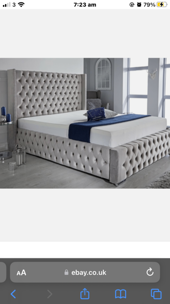  BED FRAME PLUSH VELVET WING BACK CHESTERFIELD OTTOMAN 