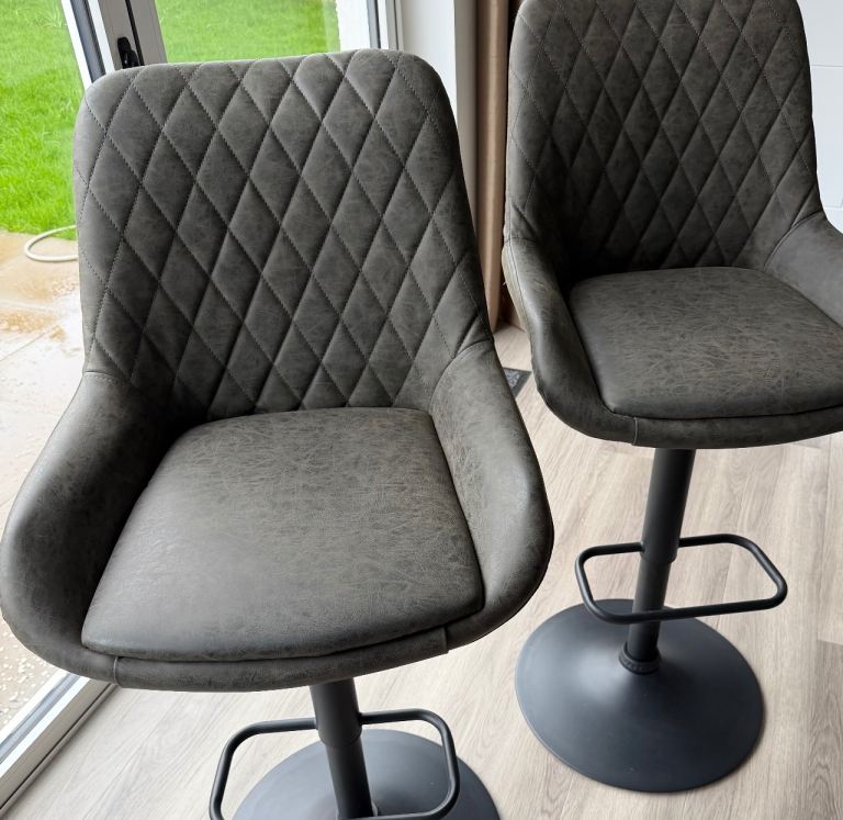 Bar stools set of 2 dark grey - adjustable & swivel seats. 