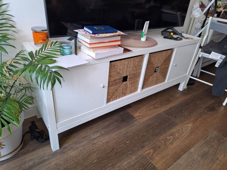 White TV Unit / Sideboard with Storage Baskets