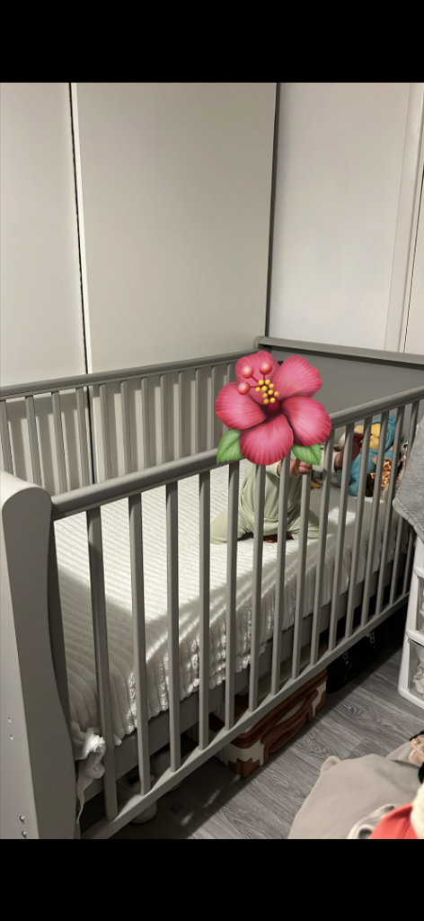 Grey Wooden Baby Cot Bed – Good Condition