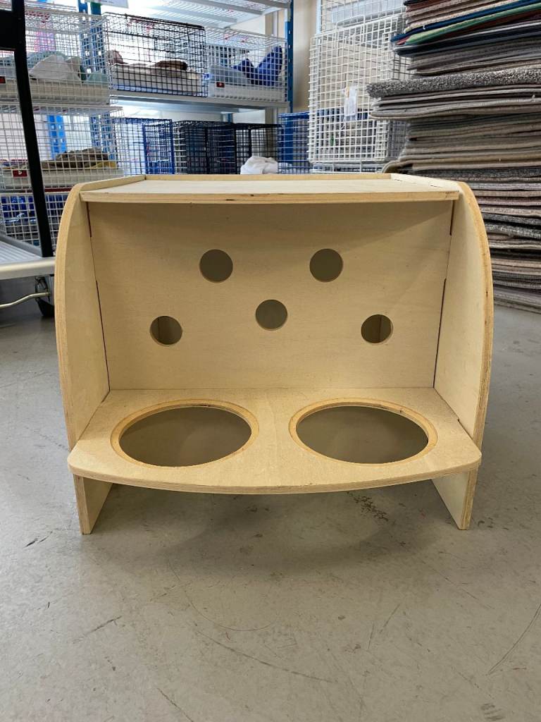 Second-hand Wooden Cat Food Bowl and Hide Box