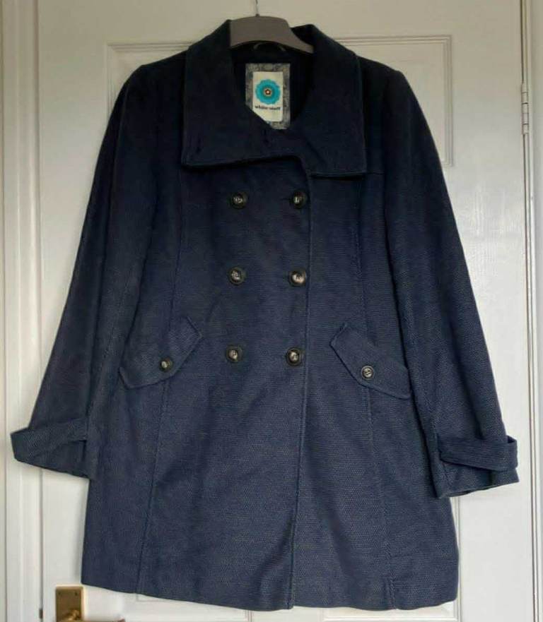 White Stuff Navy Blue Double-Breasted Coat  size 10