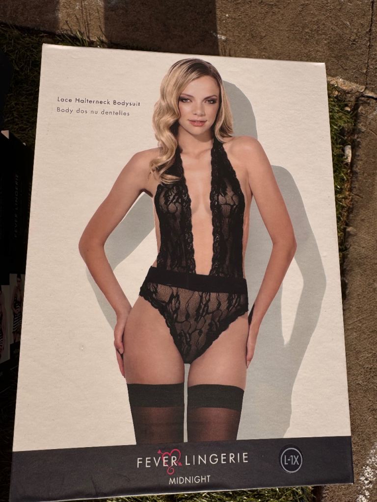 Fever Lingerie Black Lace Halterneck Bodysuit - New, L-1X