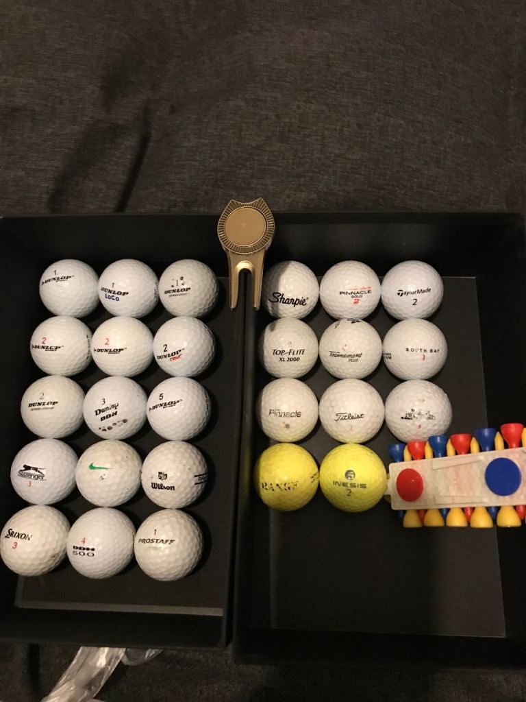 Box of Golf Balls and Tees – Good Condition