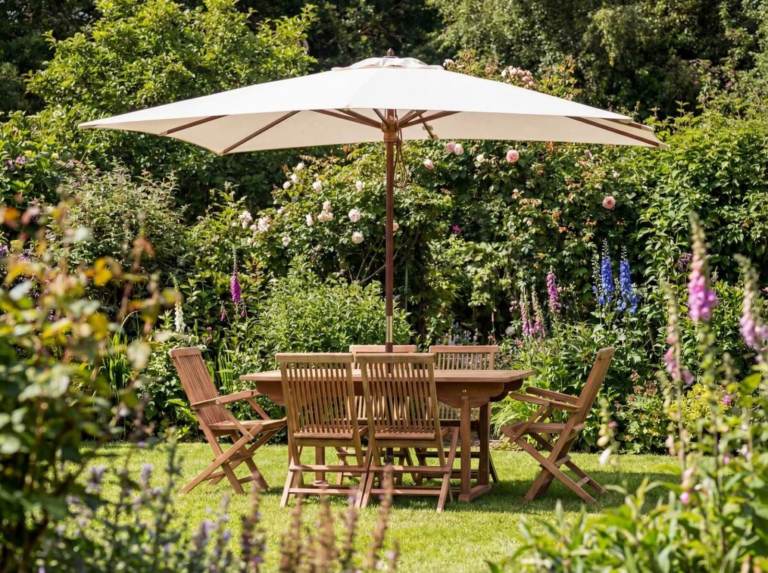 Rectangular parasol, 3m * 2m, Cream, hardwood by Alexander Rose