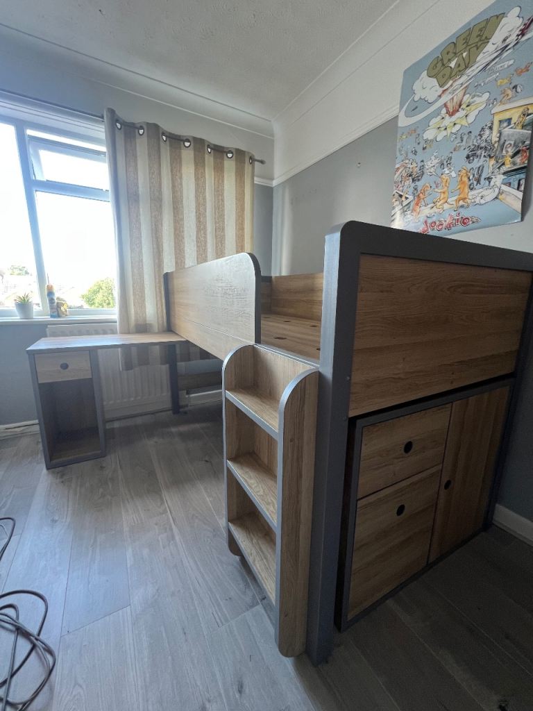 A wooden cabin bed for kids 