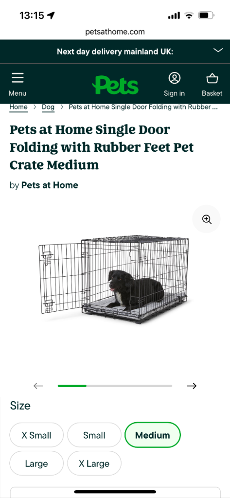 Pets at home Dog Crate + free puppy carrier bag