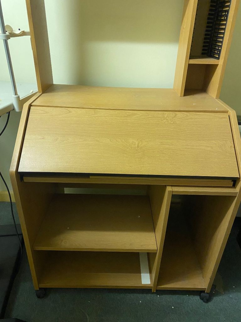 Wooden Home Office Desk with Storage & Keyboard Tray