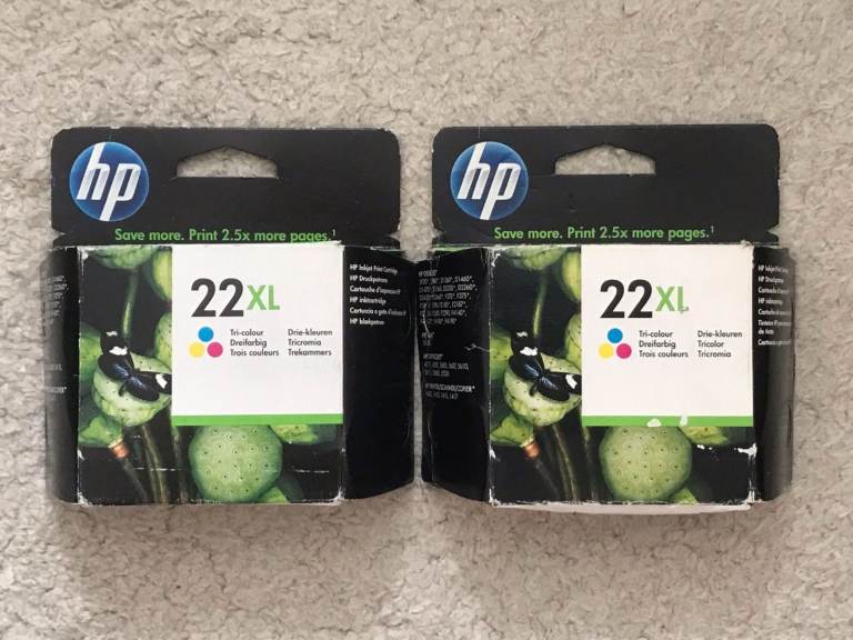 image for Two HP 22XL Tri-Colour Ink Cartridges C9352CE (never opened) JUST REDUCED