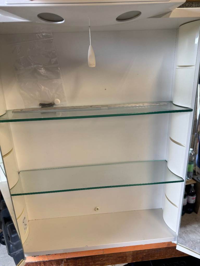 White Bathroom Cabinet with Mirror and Glass Shelves