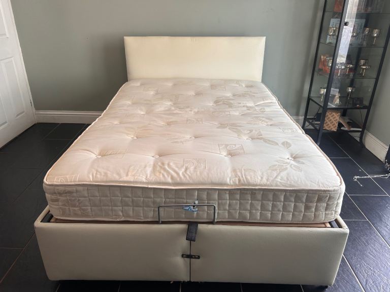 Cream Double Electric Adjustable Bed with Mattress