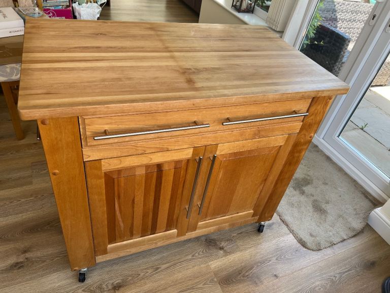 Solid Wood Kitchen Island Unit on Wheels