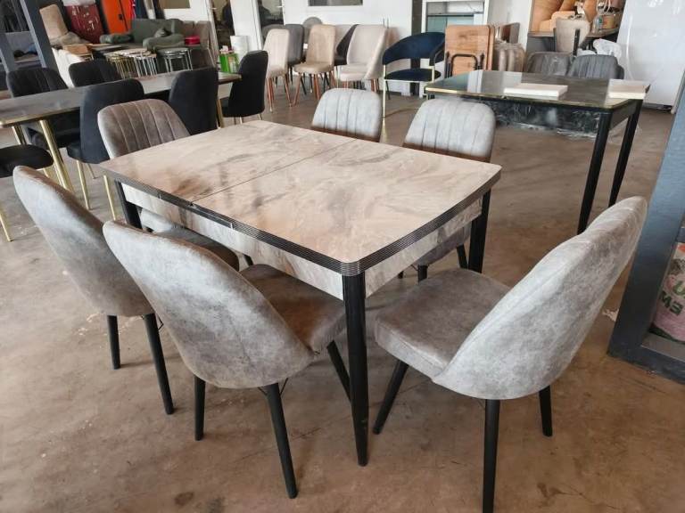 Modern Grey Extendable Dining Table with 6 chairs - Brand New £360